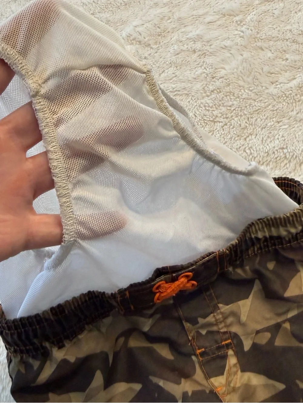 OP Kids Shark Camo Swim Trunks in Olive and Black with Orange Accents